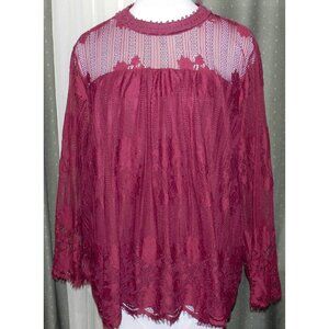 Cato size 3X burgundy wine lace lined blouse stunning plus size womens